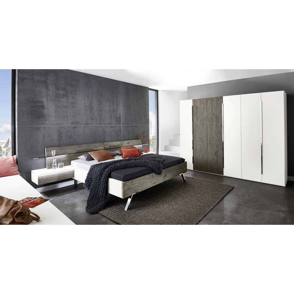 Thumbnail - Valdera Drehtürenschrank, Weiß, Eiche, Metall, Balkeneiche, furniert, 6 Fächer, 299x222x62 cm, Goldenes M, Made in Germa...