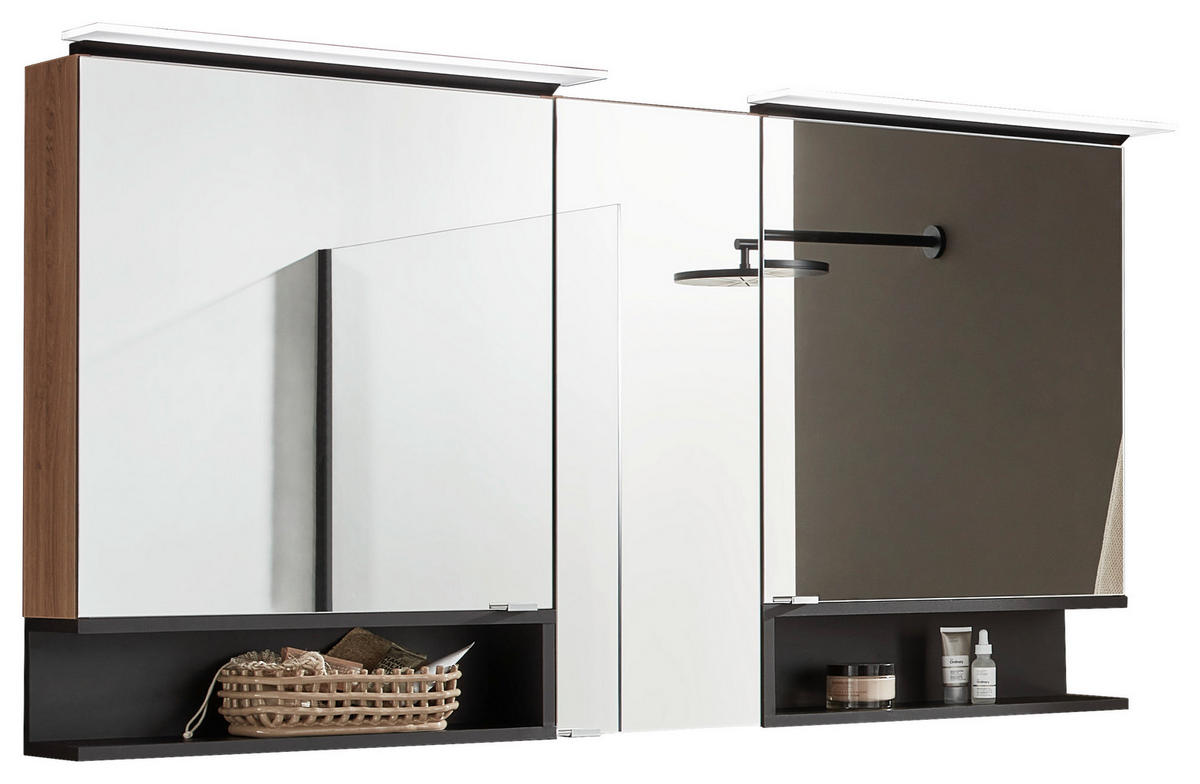 SPIEGELSCHRANK 150/80/15 cm  - Chromfarben/Eichefarben, Design, Glas/Holzwerkstoff (150/80/15cm) - Novel