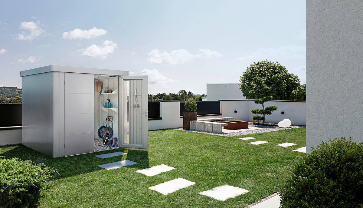 GERÄTEHAUS 236/222/180 cm  - Silberfarben, Design, Metall (236/222/180cm) - Biohort