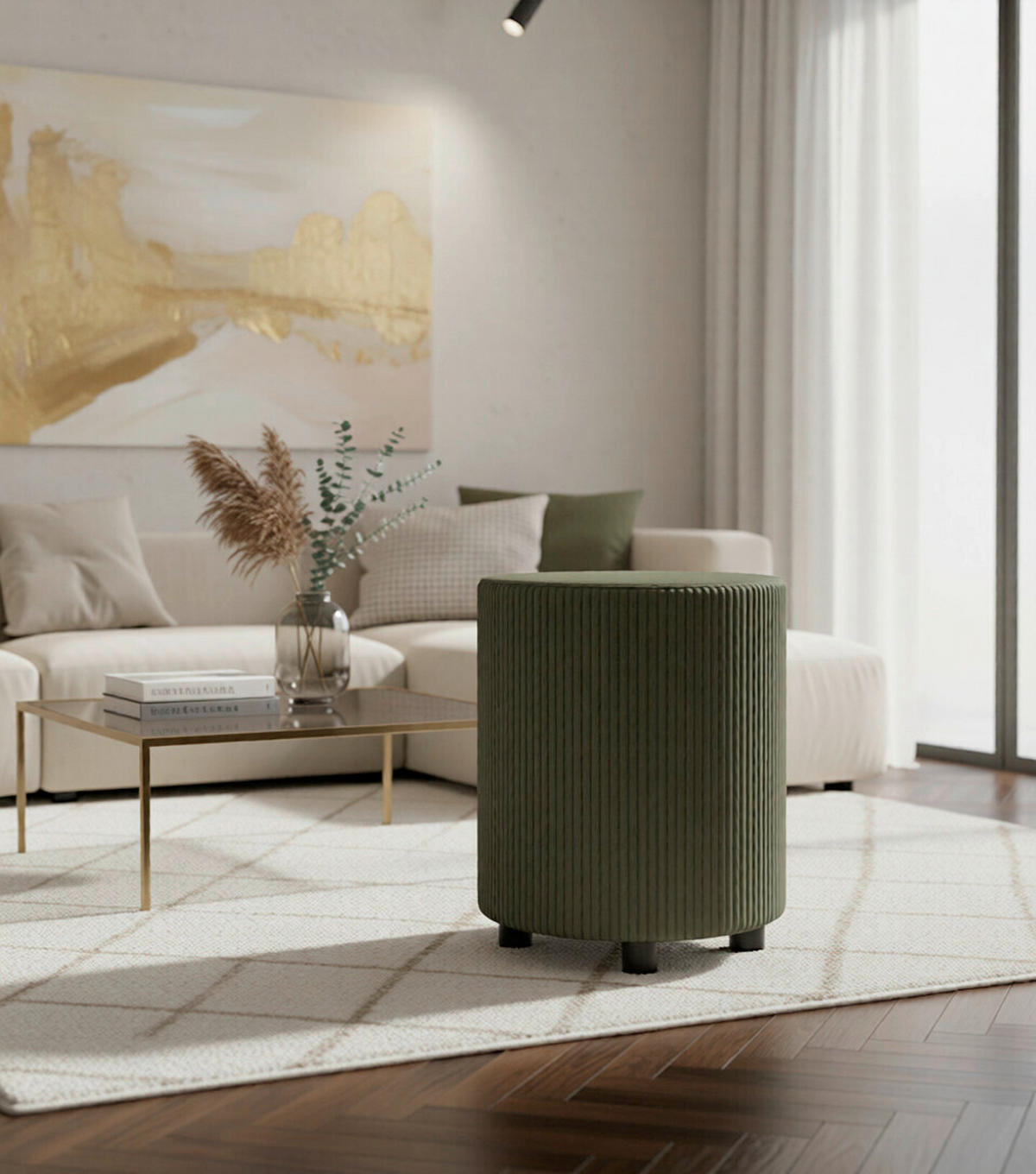 POUF Olivgrün Textil  - Olivgrün, Design, Textil (38/46/38cm) - MID.YOU