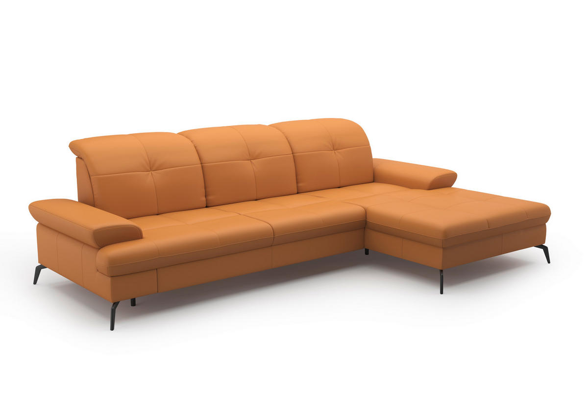 ECKSOFA in Echtleder Currygelb  - Currygelb/Schwarz, Konventionell, Leder/Metall (279/185cm) - Sit & More