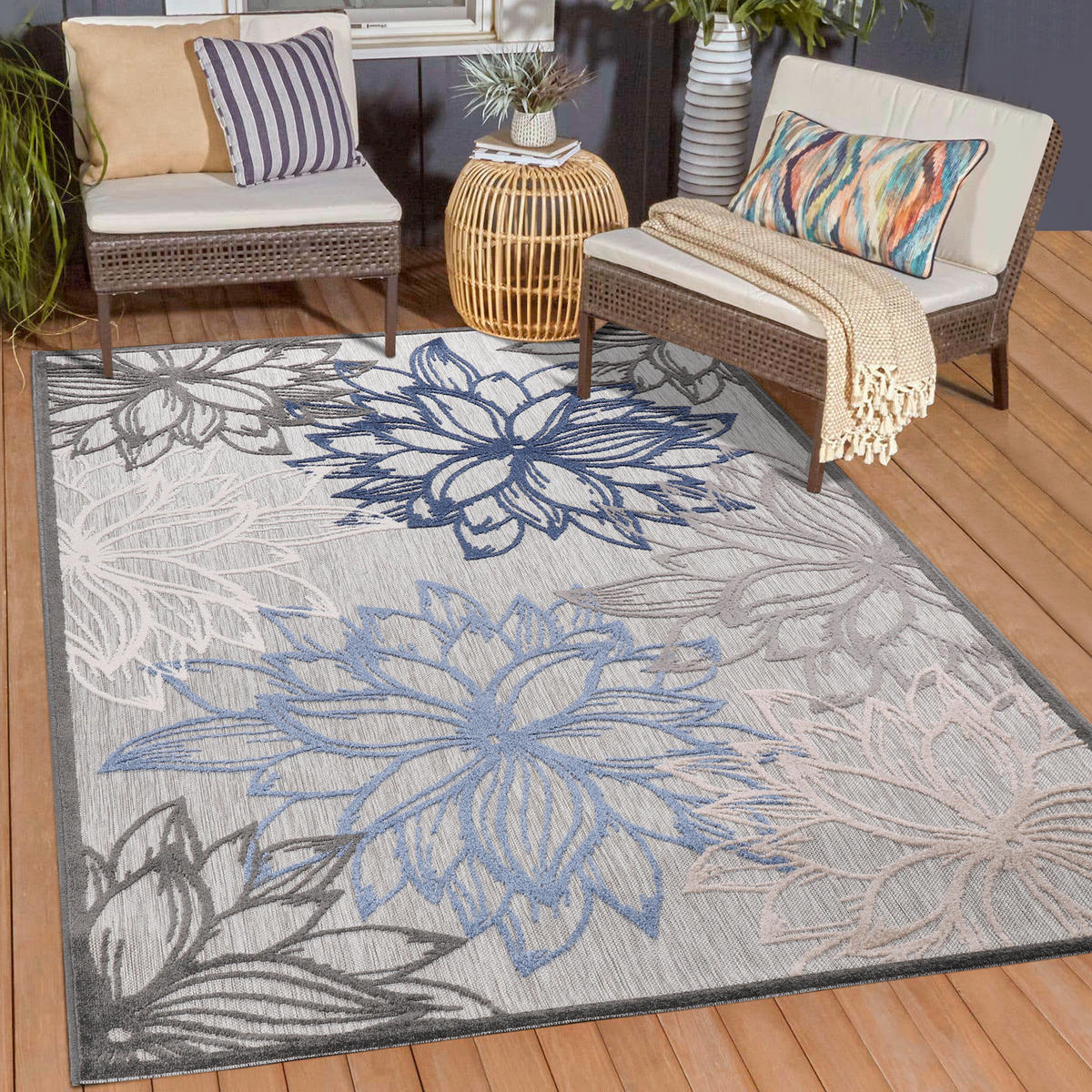 STAZA 80/200 cm   plava, siva, bijela  Floral  - bijela/siva, Lifestyle, tekstil/plastika (80/200cm)