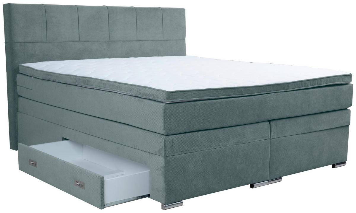 BOXSPRINGBETT 180/200 cm  in Blaugrau  - Chromfarben/Blaugrau, Design, Holz/Holzwerkstoff (180/200cm) - Boxxx