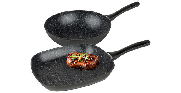 PFANNENSET Aluminium, Edelstahl 2-teilig  - Schwarz, Basics, Kunststoff/Metall - Homeware Profession.