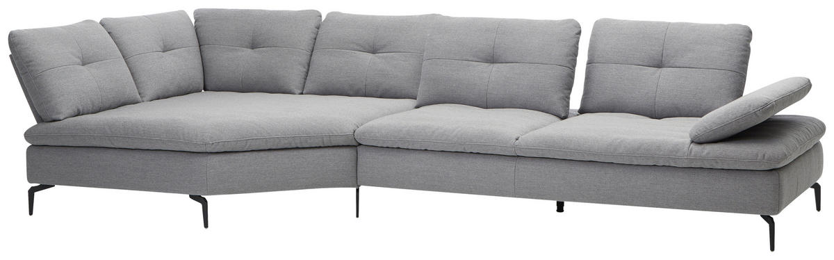 ECKSOFA Hellgrau Flachgewebe  - Hellgrau/Schwarz, Design, Textil/Metall (159/344cm) - Chilliano