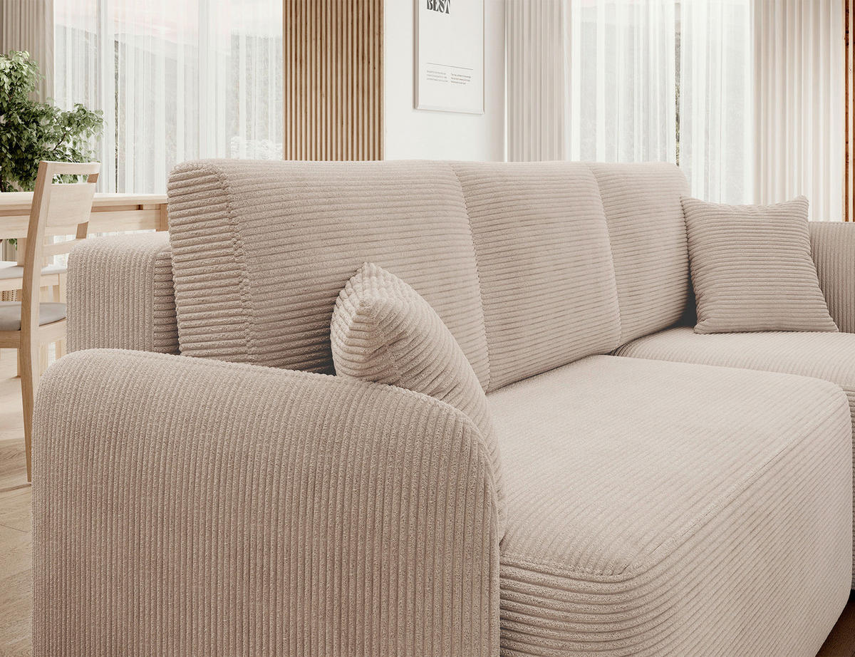 ECKSOFA HADSON Beige Cord Zierkissen, Rückenkissen, Bettkasten  - Beige/Schwarz, Design, Kunststoff/Textil (206/150cm) - MID.YOU