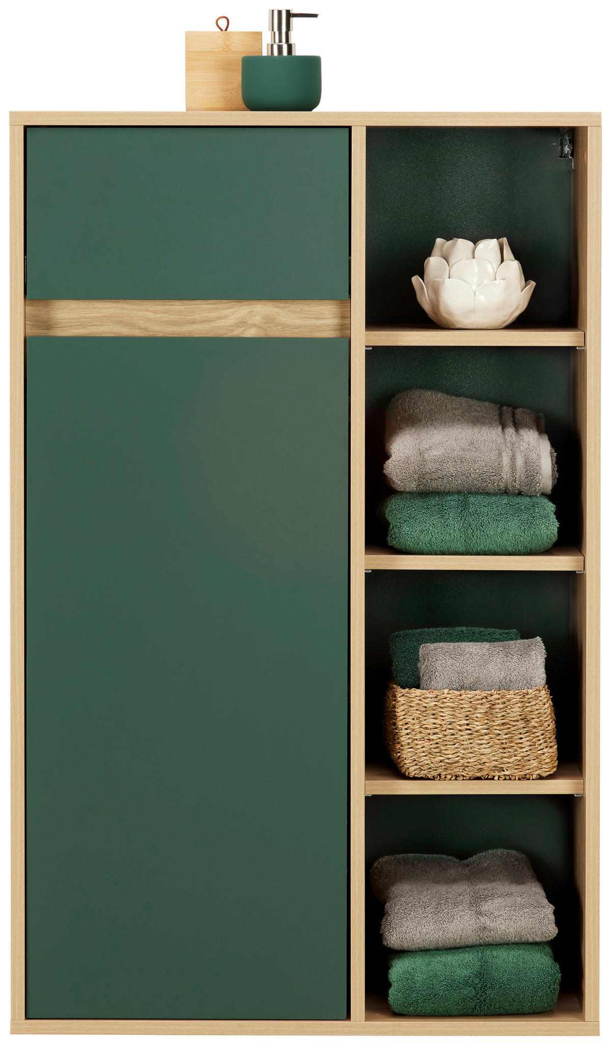 MIDISCHRANK 66,9/104,9/33,1 cm  - Waldgrün/Eichefarben, Basics, Holzwerkstoff (66,9/104,9/33,1cm) - Stylife