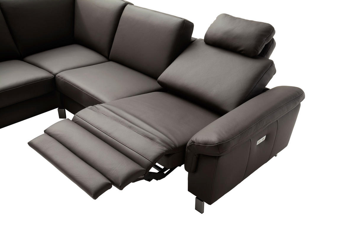 ECKSOFA in Echtleder Dunkelbraun  - Chromfarben/Dunkelbraun, Design, Leder/Metall (271/200cm) - Pure Home Lifestyle