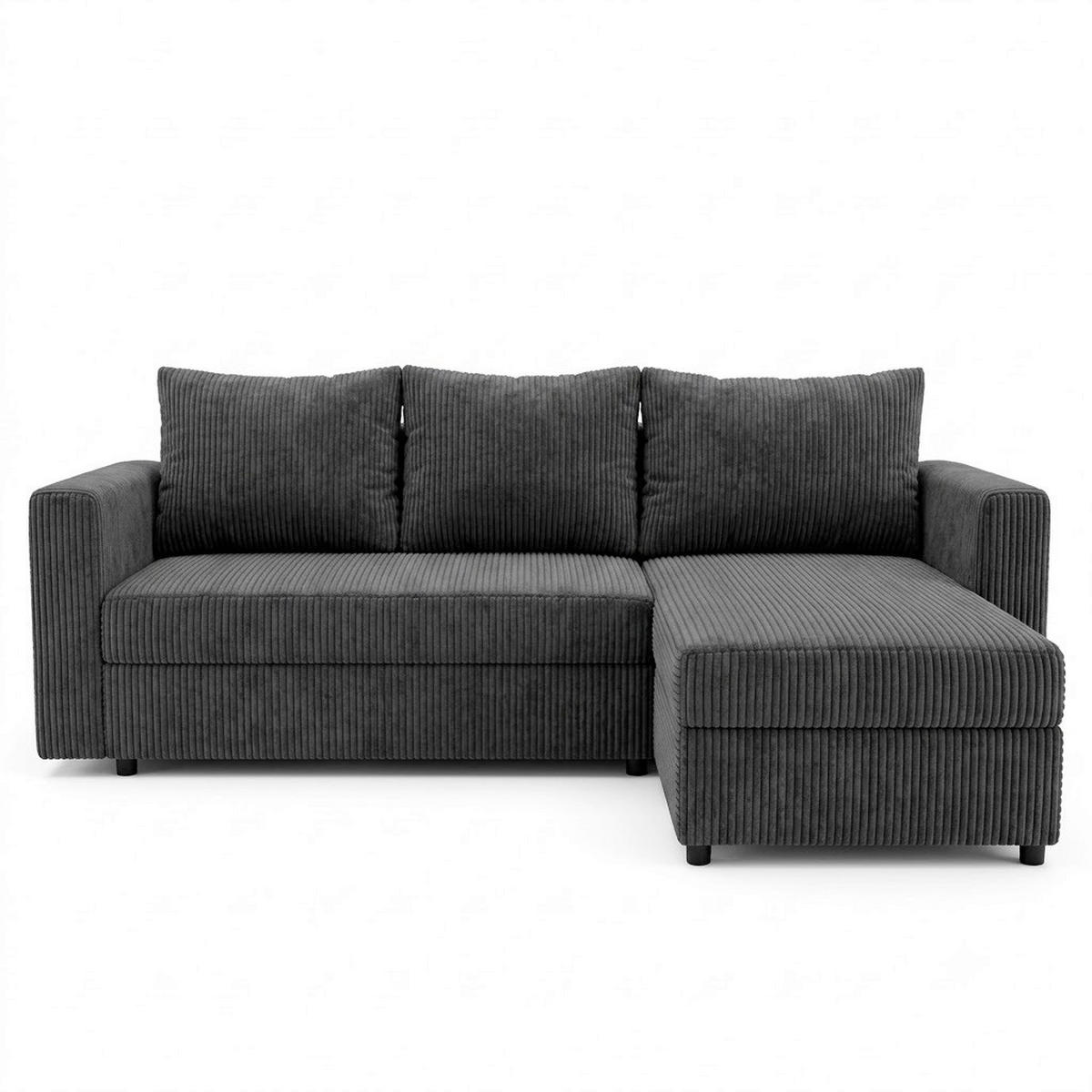 ECKSOFA TOP L Dunkelgrau Cord Rückenkissen, Bettkasten  - Dunkelgrau/Schwarz, Design, Kunststoff/Textil (230/156cm) - MID.YOU