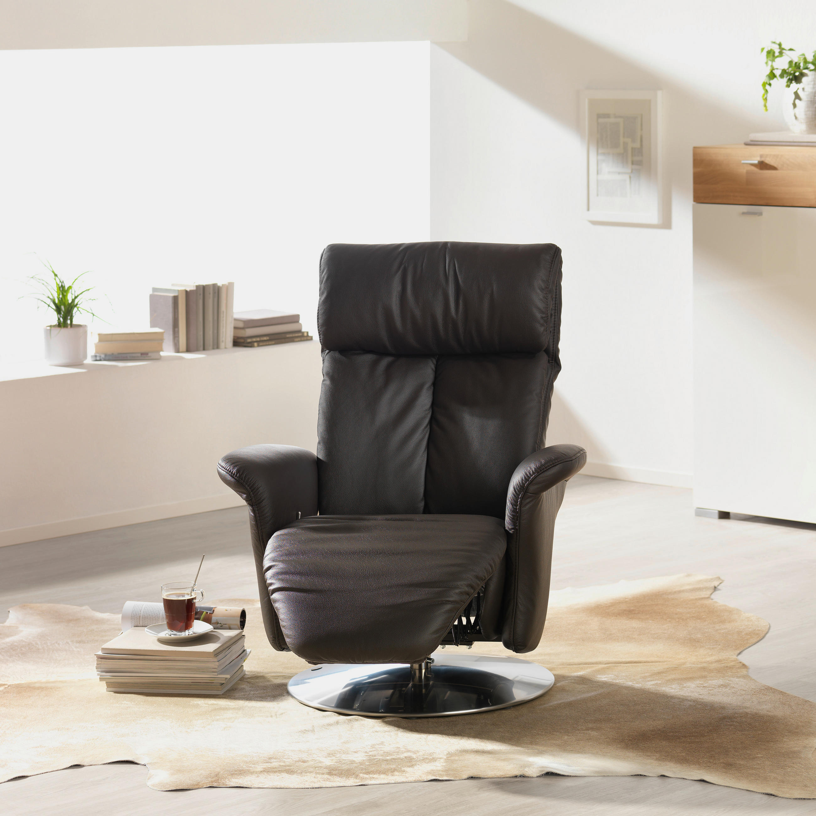 RELAXSESSEL in Leder Anthrazit  - Edelstahlfarben/Anthrazit, Design, Leder/Metall (82/107/88cm) - Himolla