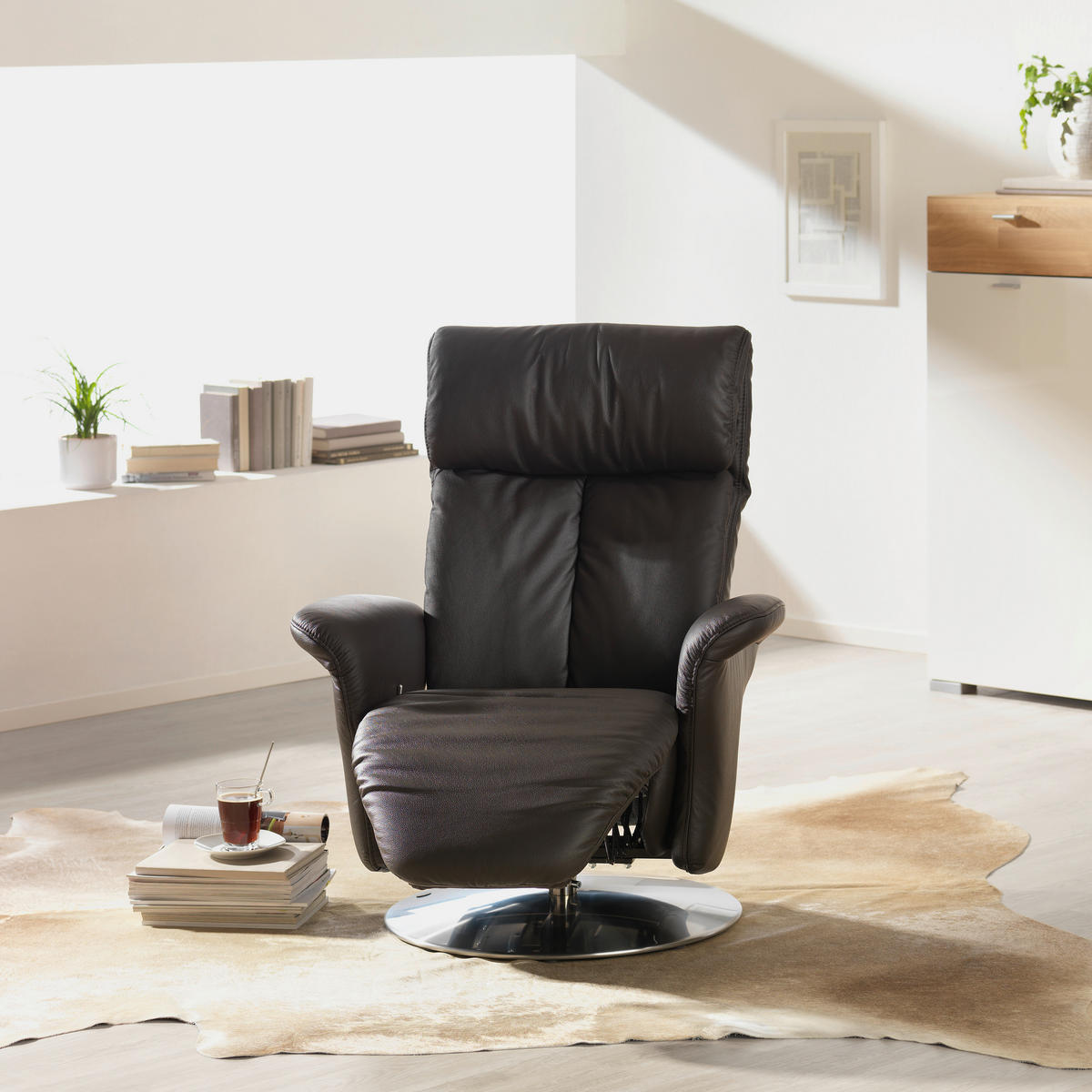RELAXSESSEL in Leder Braun  - Edelstahlfarben/Braun, Design, Leder (82/107/88cm) - Himolla