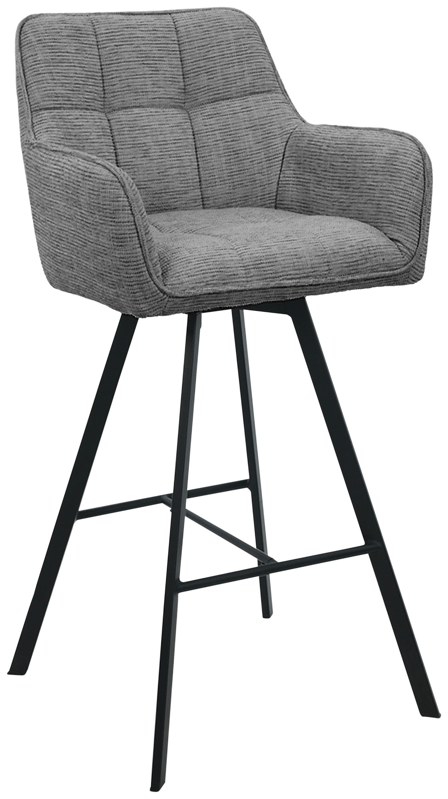 BARHOCKER Struktur Grau, Schwarz Eisen Sitzfläche 180° drehbar, automatische Rückholfunktion  - Schwarz/Grau, Design, Textil/Metall (55/108/58,5cm) - Carryhome