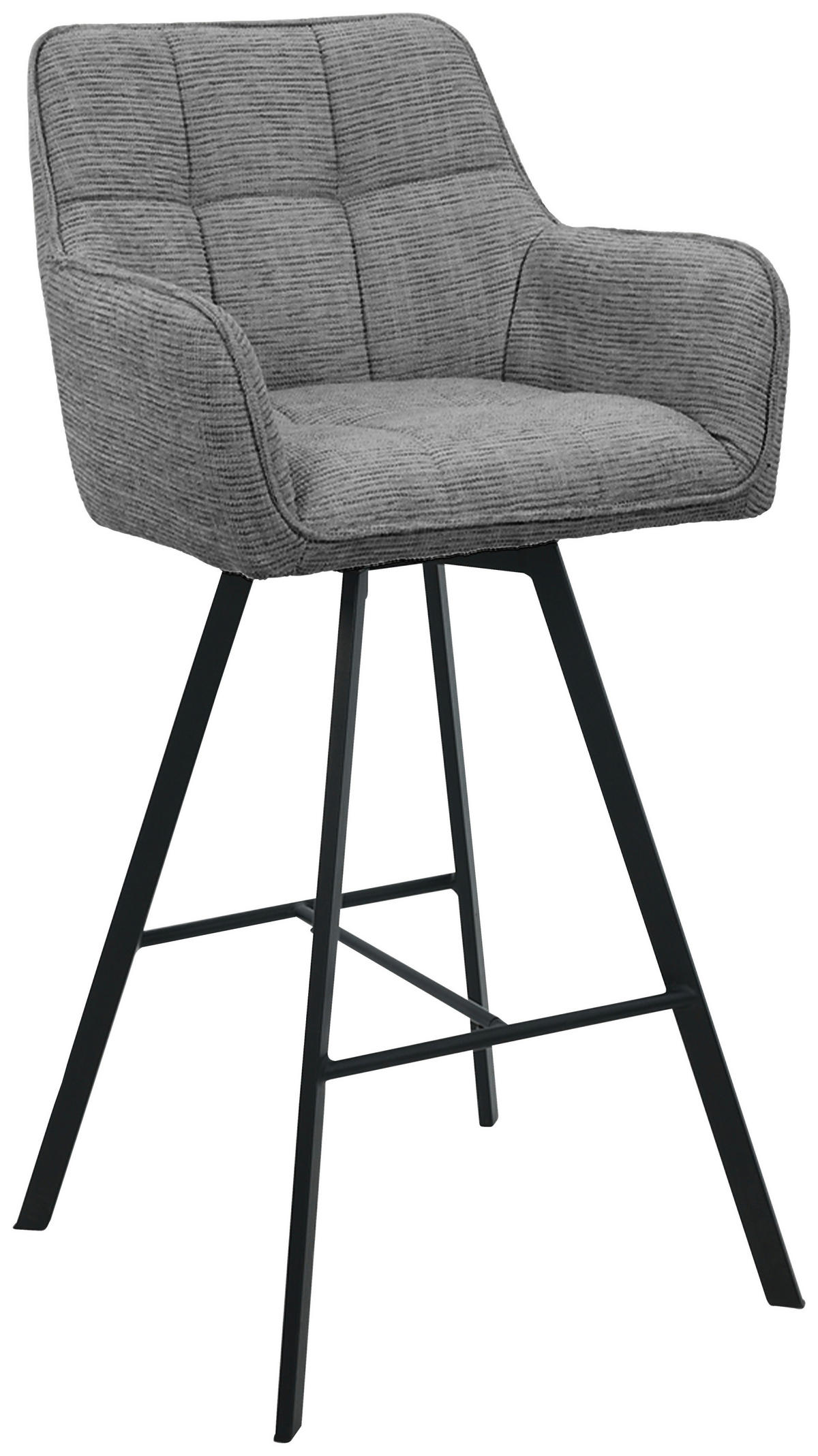 BARHOCKER Struktur Grau, Schwarz Eisen Sitzfläche 180° drehbar, automatische Rückholfunktion  - Schwarz/Grau, Design, Textil/Metall (55/108/58,5cm) - Carryhome