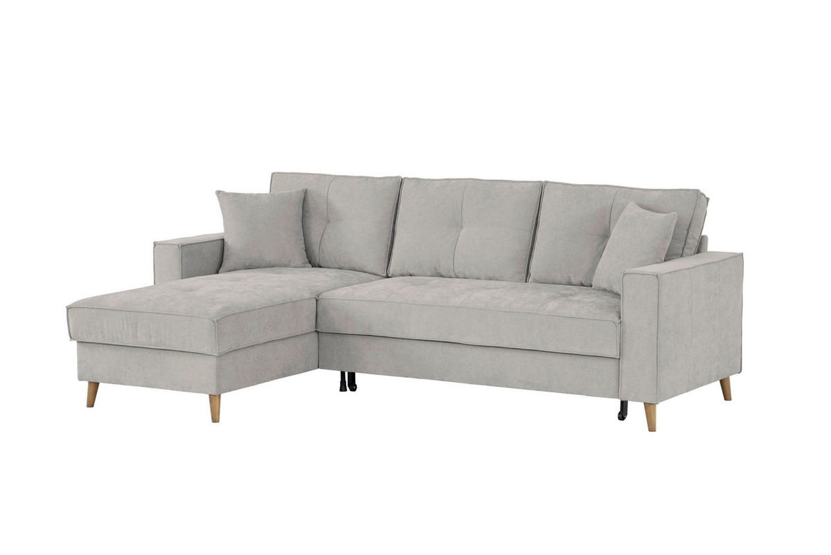 ECKSOFA in Flachgewebe Hellgrau  - Hellgrau, Design, Holz/Textil (257/159cm) - MID.YOU