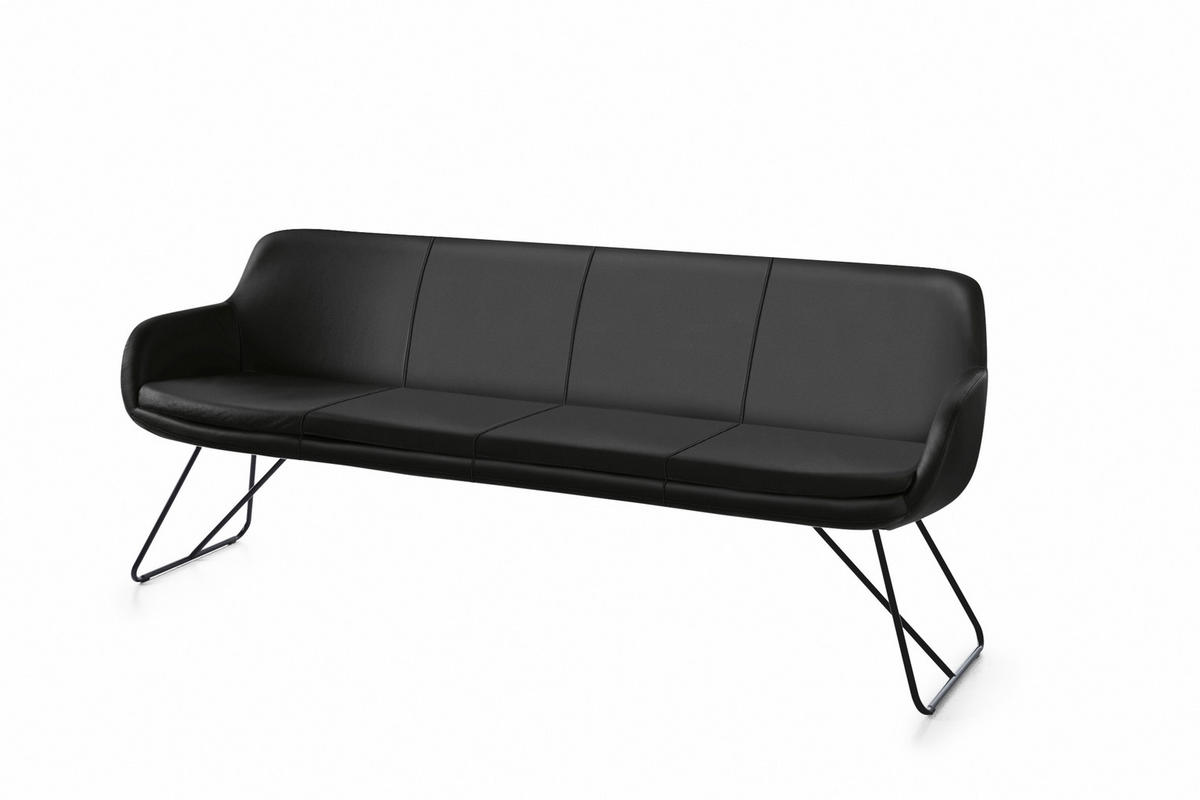 SITZBANK 200/87/65 cm Echtleder Schwarz Metall  - Schwarz, Design, Leder/Metall (200/87/65cm) - Musterring