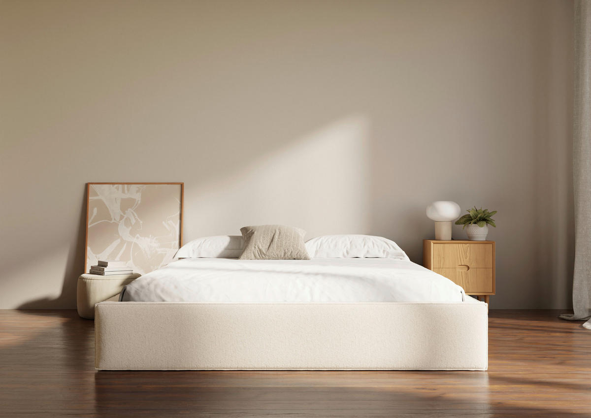 POLSTERBETT 120/200 cm,  in Beige, Lattenrost, Bettkasten,  - Beige/Schwarz, Design, Holz/Textil (120/200cm) - Chameo