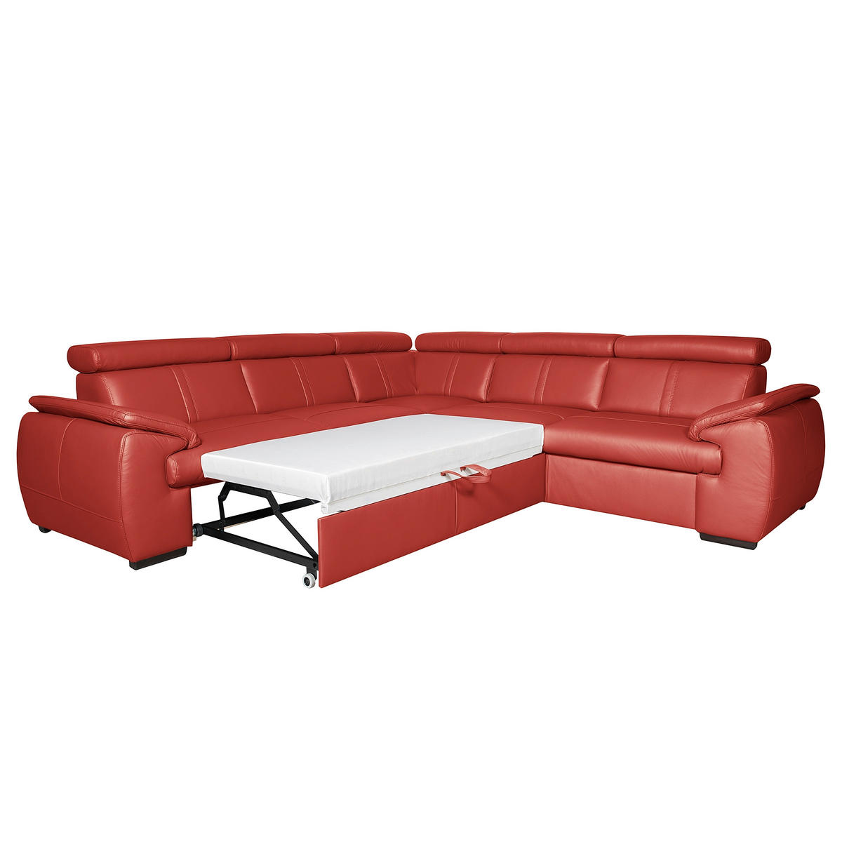 ECKSOFA  in Echtleder Rot  - Wengefarben/Rot, Design, Leder/Holz (265/265cm) - Livetastic