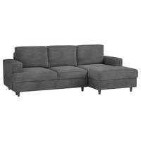 ECKSOFA Dunkelgrau Cord, Velours  - Dunkelgrau/Schwarz, Design, Holz/Textil (247/140cm) - MID.YOU