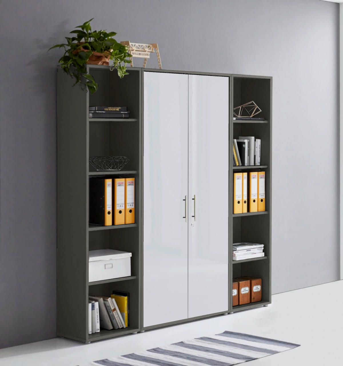 AKTENSCHRANK 172,6/185,6/33 cm  - Weiß Hochglanz/Anthrazit, MODERN, Holzwerkstoff (172,6/185,6/33cm) - MID.YOU