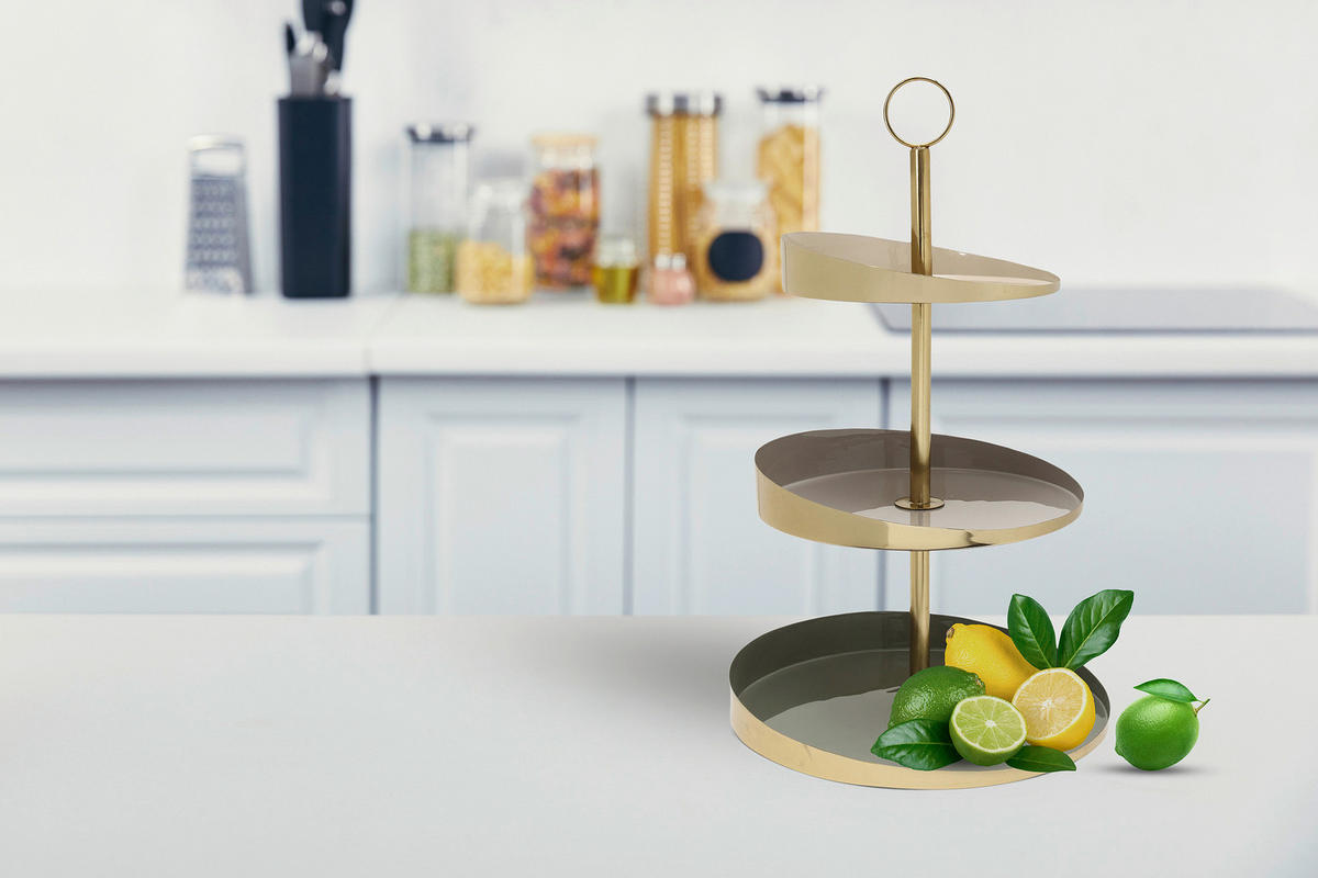 ETAGERE 3-stöckig - Champagner/Goldfarben, Trend, Metall (36/60cm) - Kayoom