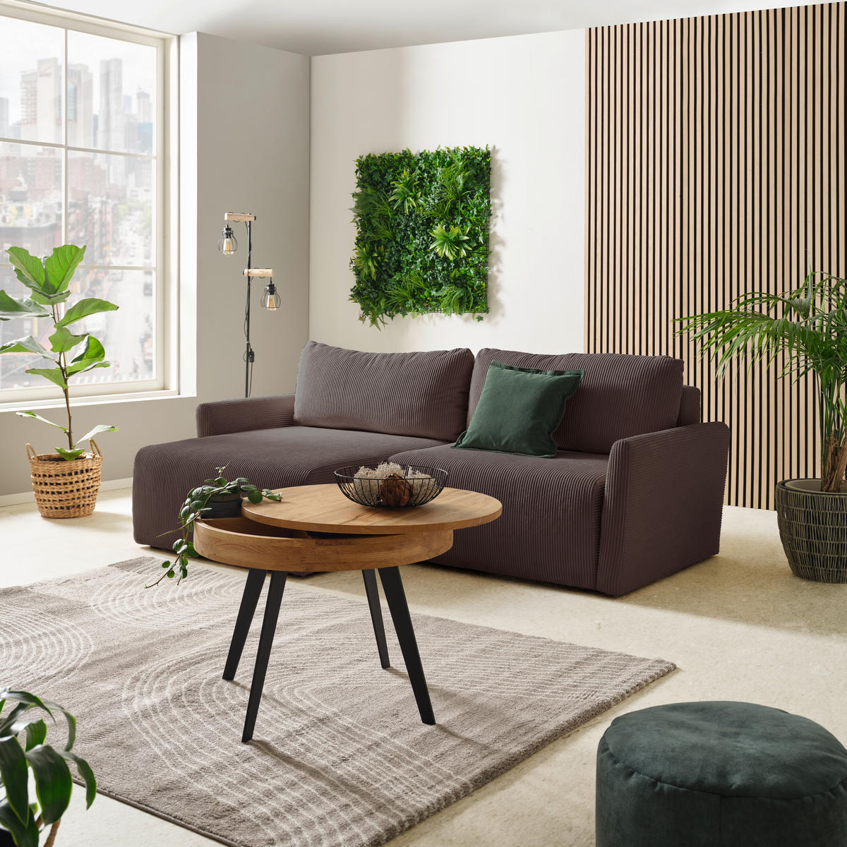 ECKSOFA Cord Braun  - Schwarz/Braun, Konventionell, Kunststoff/Textil (228/146cm) - MID.YOU