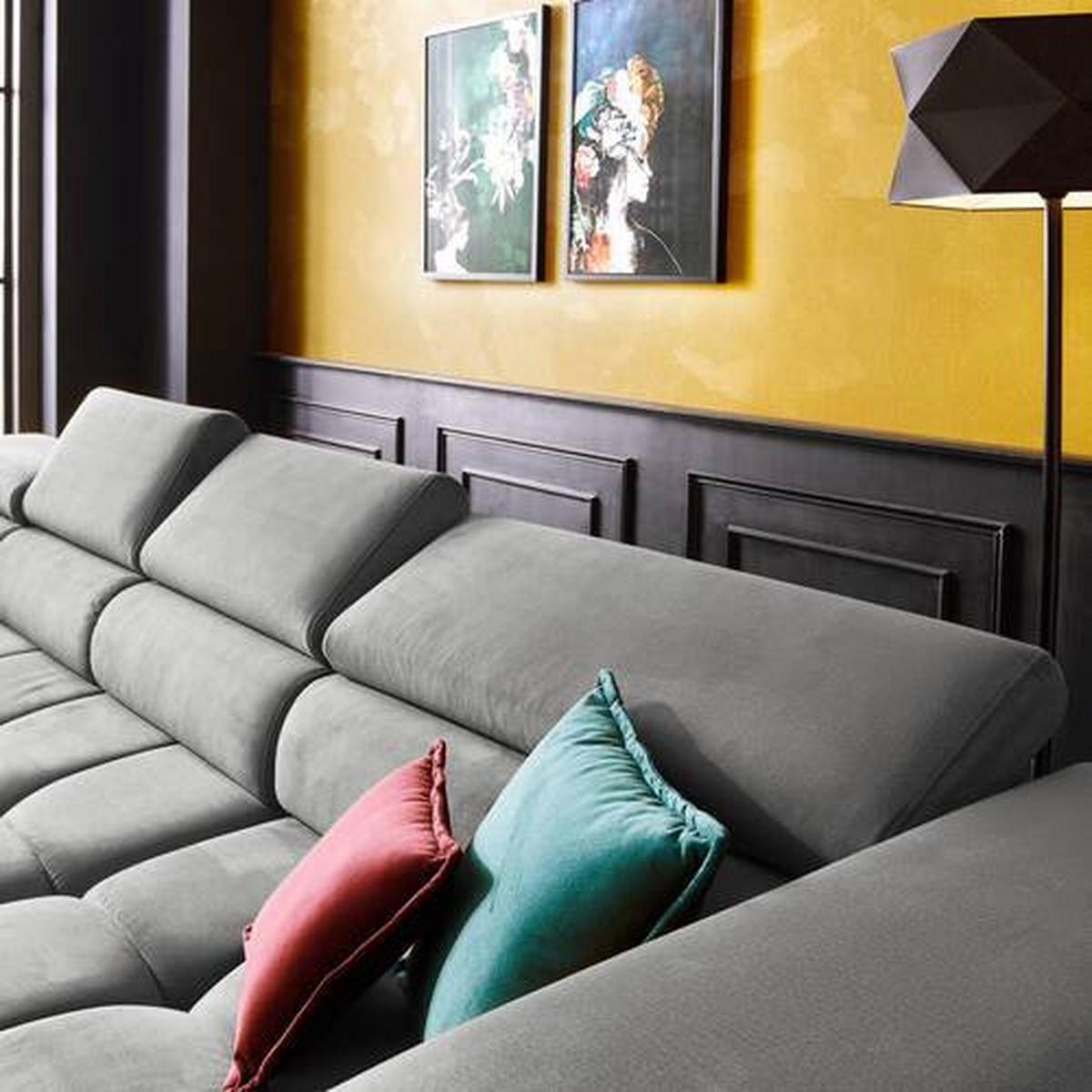 ECKSOFA in Webstoff Grau   - Schwarz/Grau, Design, Textil/Metall (216/385/177cm) - Welnova