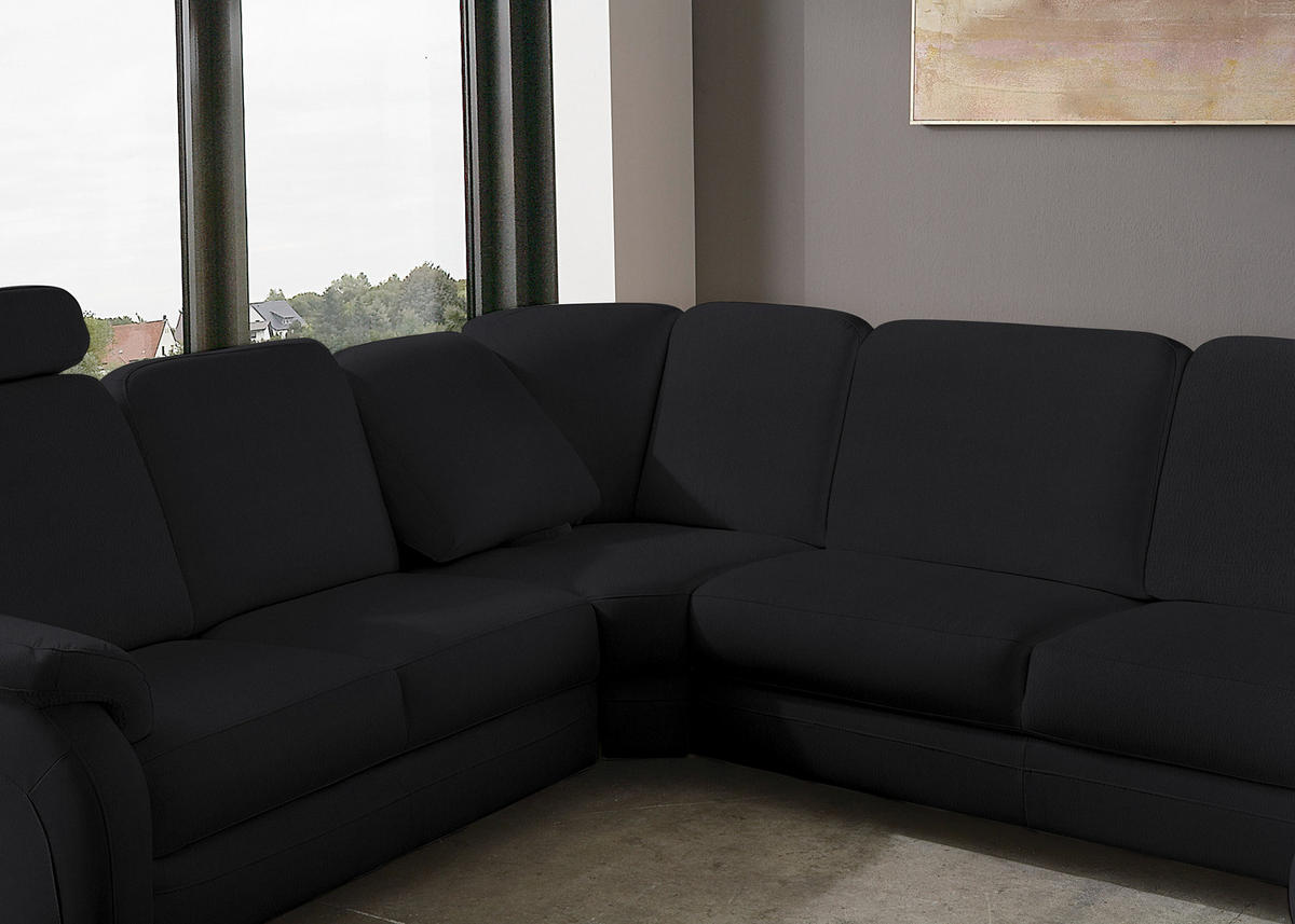 WOHNLANDSCHAFT Echtleder Schwarz  - Alufarben/Schwarz, Konventionell, Leder/Metall (239/329/165cm) - Beldomo Premium