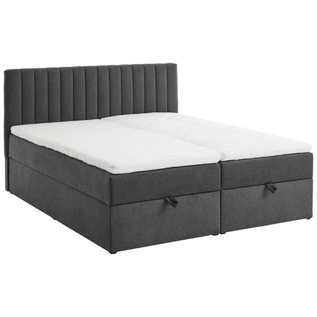 Thumbnail - Mid.you Boxbett, Grau, Textil, H2 + H3, Höhe ca. 20 cm, 180x200 cm, Bettkasten, gepolstertes Kopfteil, Topper geteilt, i...