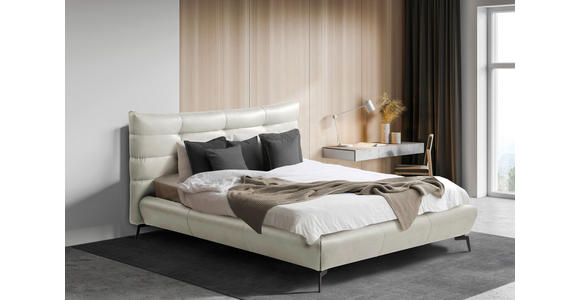 POLSTERBETT 180/200 cm,  in Creme, gepolstertes Kopfteil,  - Creme/Schwarz, Design, Leder/Metall (180/200cm) - Esposa