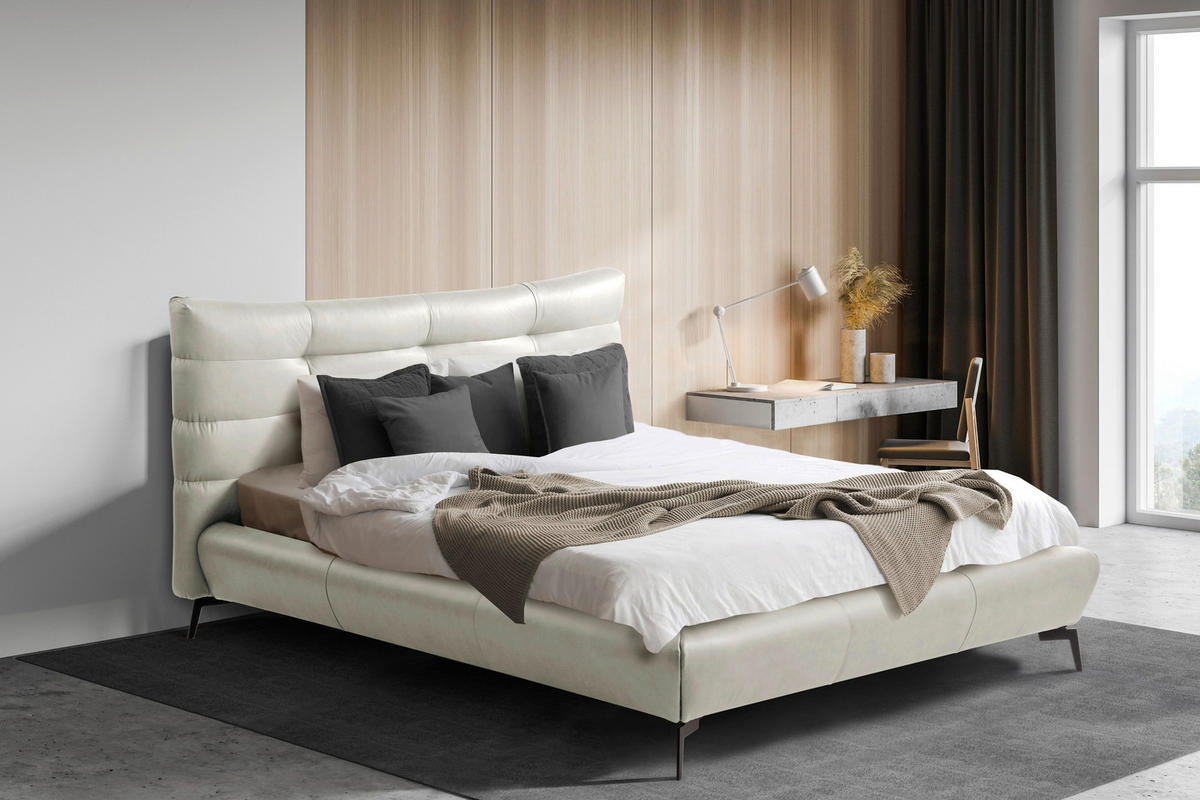 POLSTERBETT gepolstertes Kopfteil Creme 180/200 cm  - Creme/Schwarz, Design, Leder/Metall (180/200cm) - Esposa
