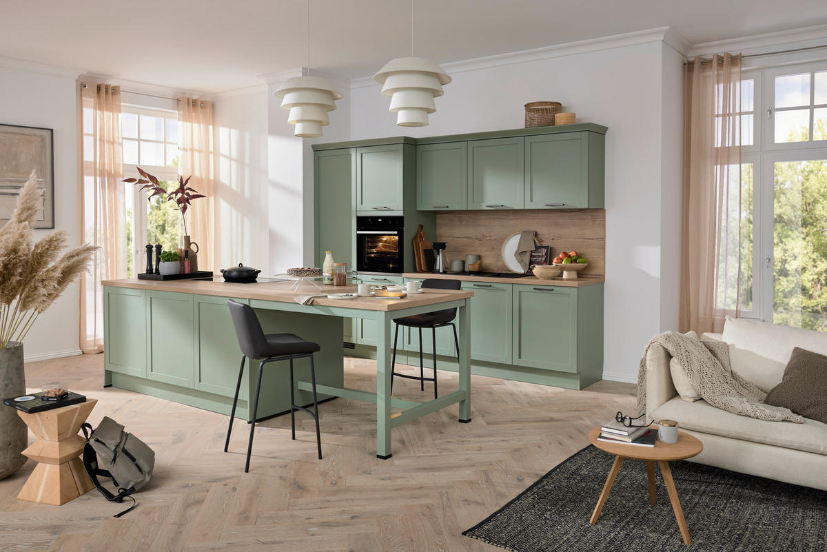 EINBAUKÜCHE   - Eukalyptusholzfarben/Grün, Design, Holzwerkstoff - Novel