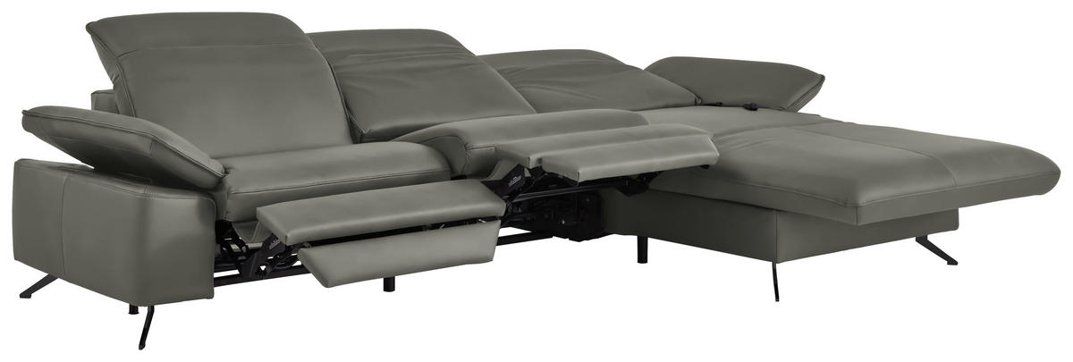 ECKSOFA  Echtleder Dunkelgrau  - Dunkelgrau/Schwarz, Design, Leder/Metall (307/169cm) - Beldomo Premium