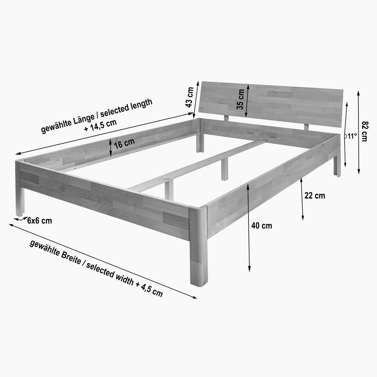 BETT 180/200 cm  Kernbuche   - Kernbuche, Natur, Holz (180/200cm) - P & B