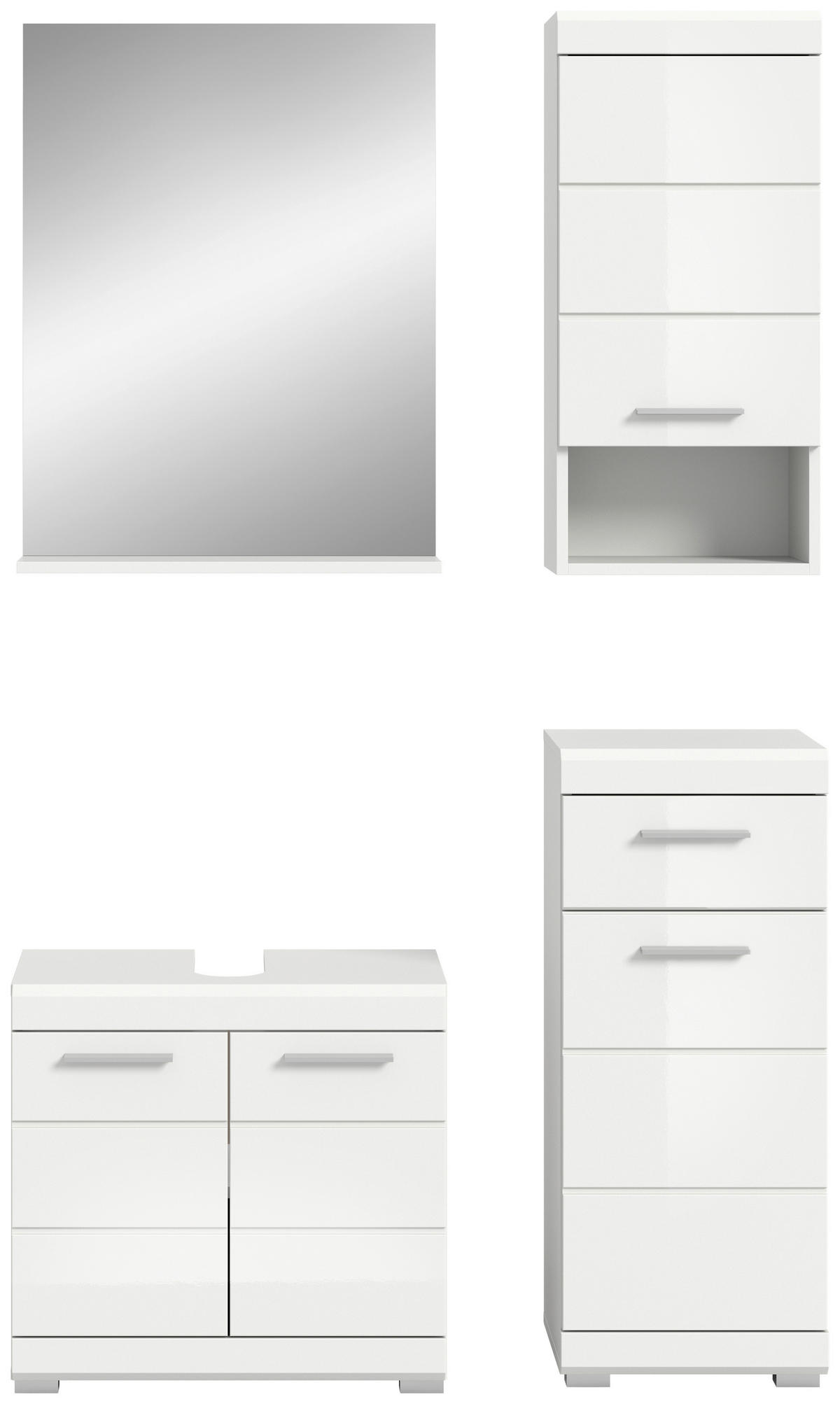 BADEZIMMER 4-teilig  in 97 cm  - Weiß Hochglanz/Silberfarben, MODERN, Glas/Holzwerkstoff (97cm) - MID.YOU