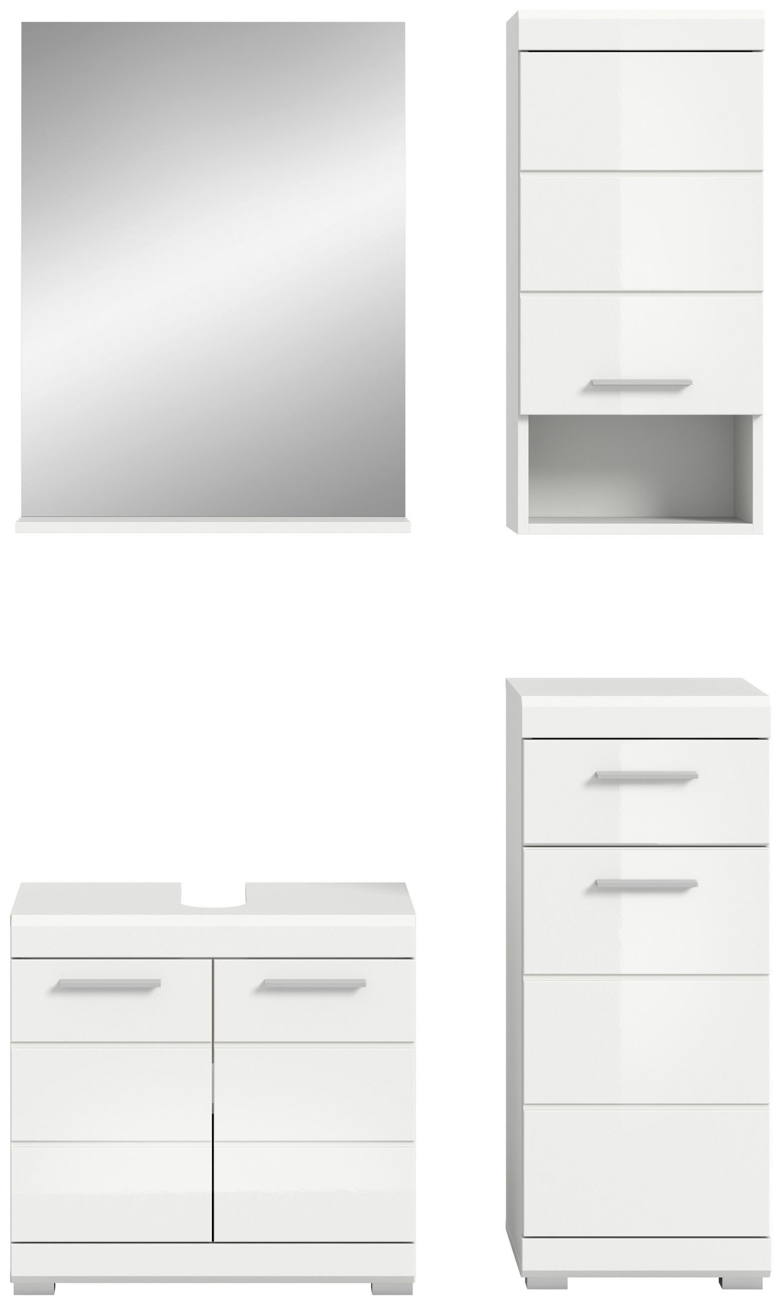 Thumbnail - Mid.you Badezimmer, Weiß Hochglanz, Kunststoff, 4-teilig, 3 Fächer, 1,0 Schubladen, 97 cm, FSC Mix, Spiegel mit Ablage, ...