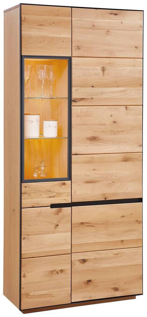 VITRINE in furniert, massiv Wildeiche Anthrazit, Eichefarben  - Eichefarben/Anthrazit, Natur, Glas/Holz (89/200/38cm) - Linea Natura