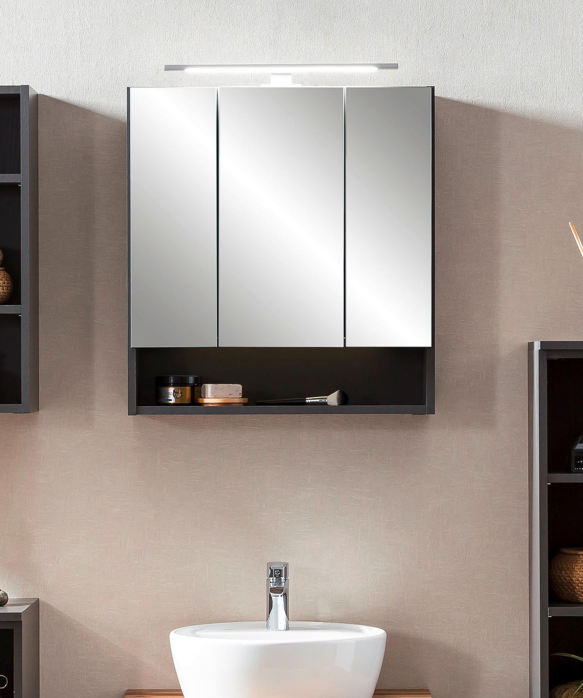 SPIEGELSCHRANK 60/64/20 cm  - Alufarben/Graphitfarben, Natur, Glas/Holzwerkstoff (60/64/20cm) - Xora