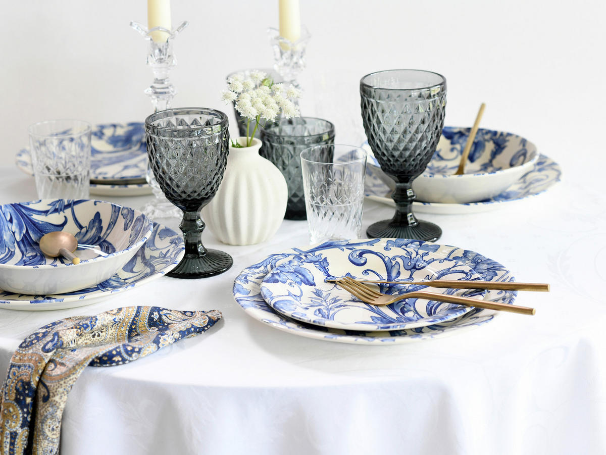 TAFELSERVICE Blau, Weiß Venecia Blue 18-teilig  - Blau/Weiß, Basics, Keramik (31/30/32cm) - Creatable