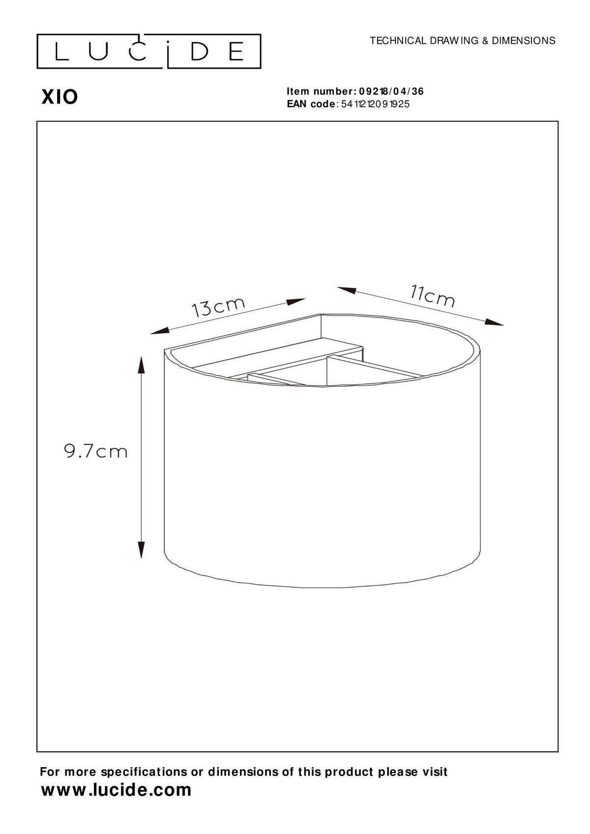 LED-WANDLEUCHTE Xio 11/13/9.7 cm   - Grau, Design, Metall (11/13/9.7cm) - Lucide