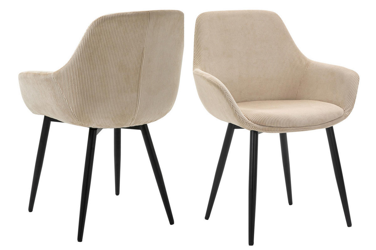 SADA ŽIDLÍ S PODRUČKAMI 2 kusy - černá/béžová, Moderní, kov/textil (64/86/59cm) - Livetastic