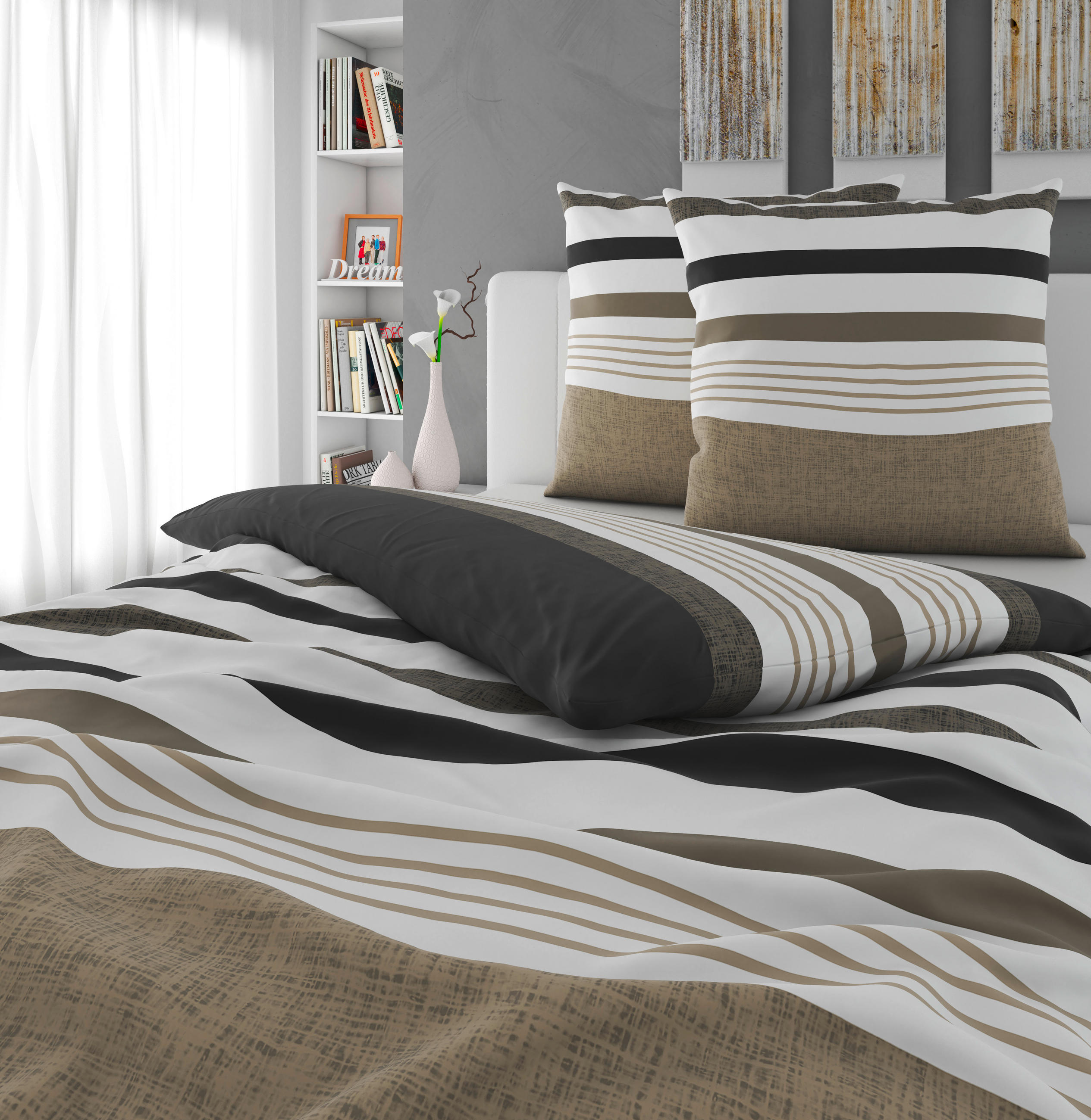 BETTWÄSCHE Elis Renforcé 200/200 cm  - Taupe, KONVENTIONELL, Textil (200/200cm) - Novel