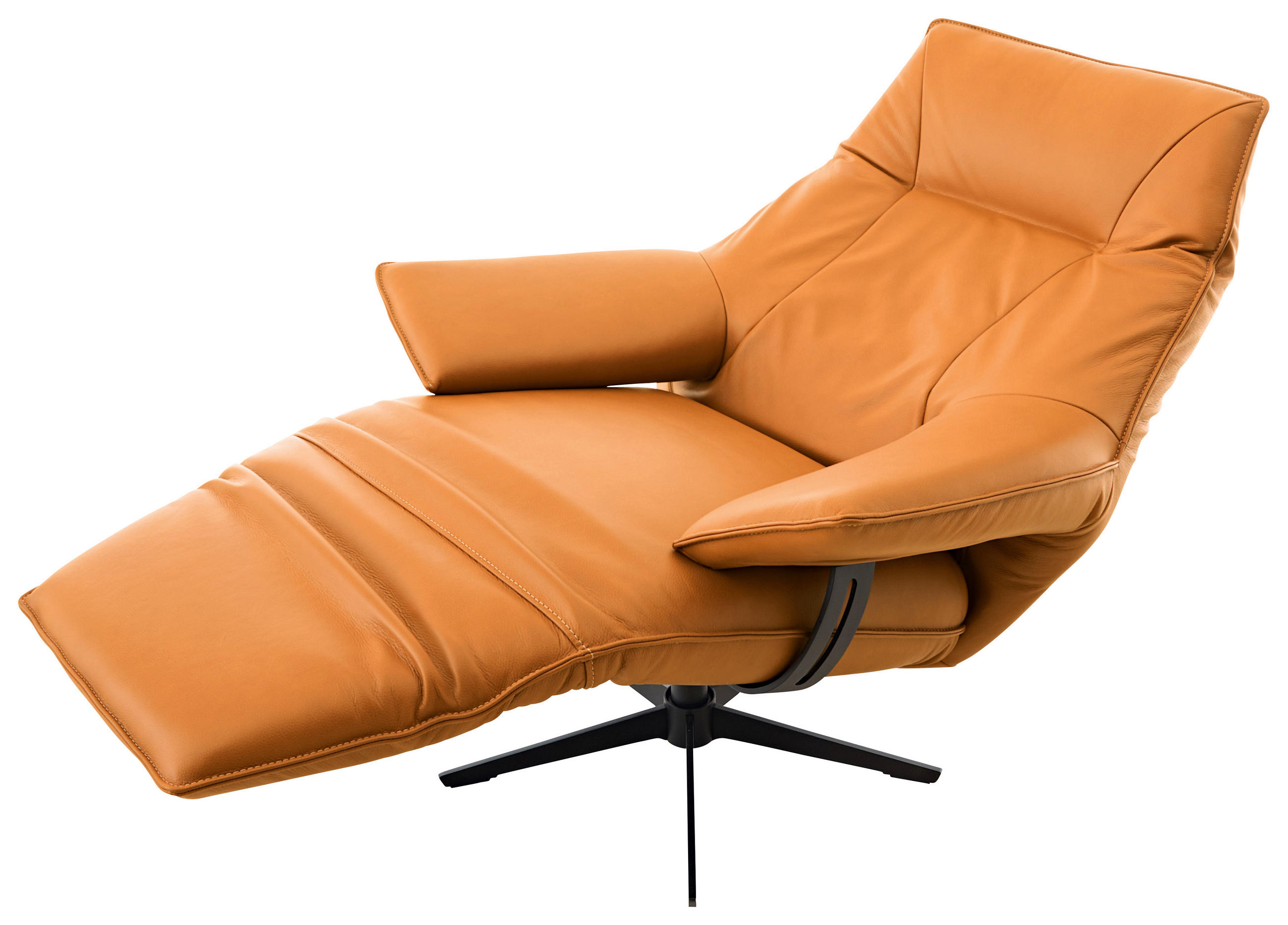 RELAXSESSEL Echtleder Relaxfunktion, Kopfteilverstellung, Rücken echt    - Rostfarben/Beige, Design, Leder/Metall (92/79/82cm) - Dieter Knoll