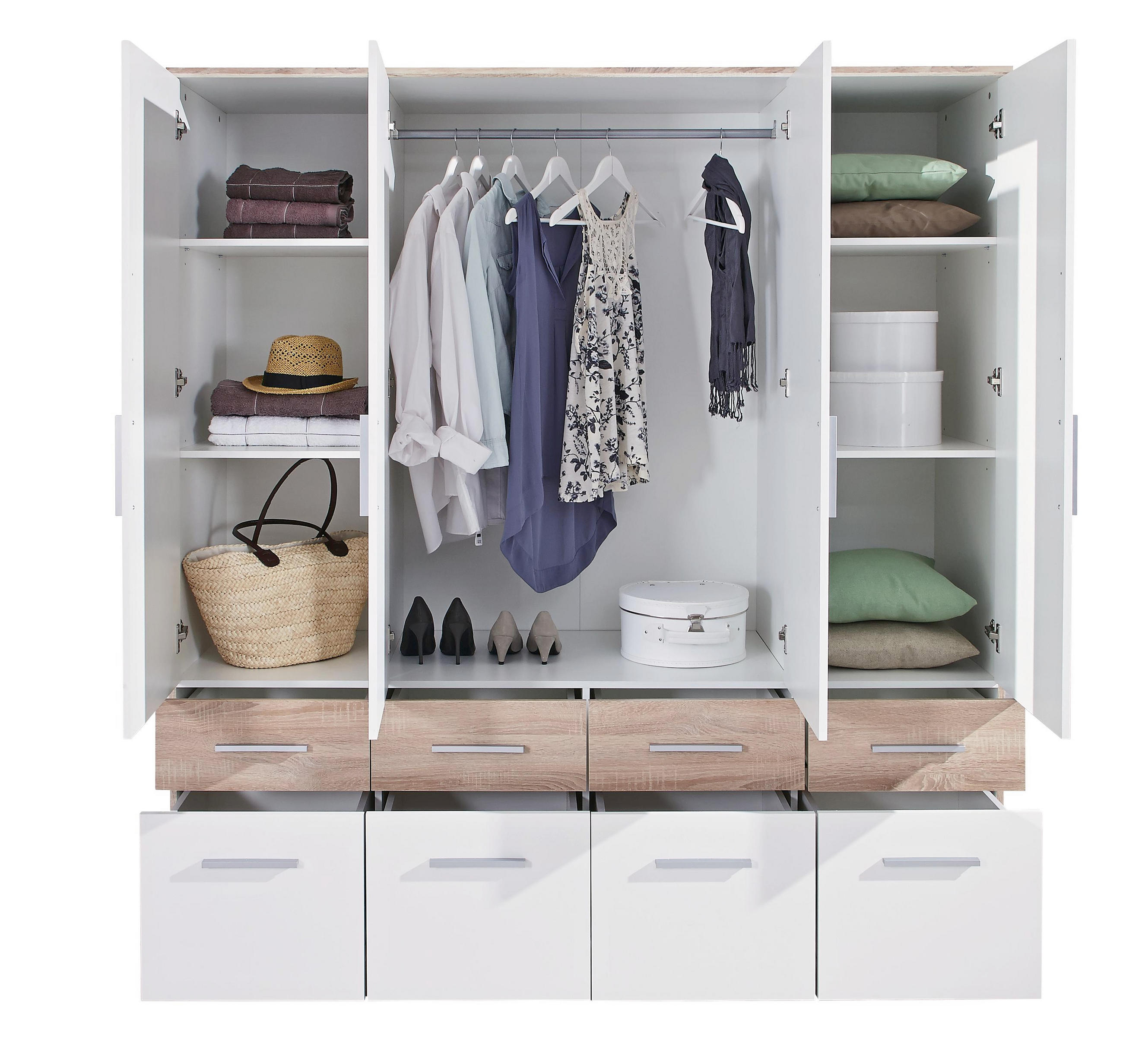 Kleiderschrank 4 Turig Weiss Sonoma Eiche Online Kaufen Xxxlutz