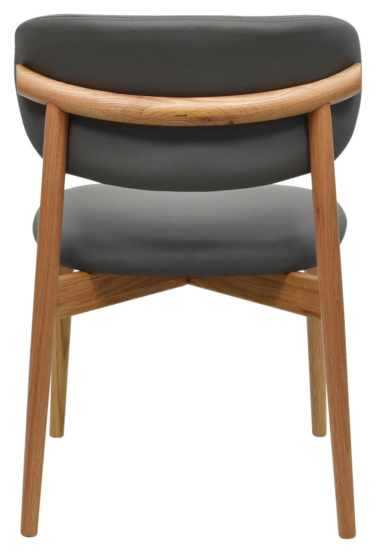 STUHL Echtleder Grau Eiche vollmassiv  - Eichefarben/Grau, MODERN, Leder/Holz (55/80/60cm) - Livetastic