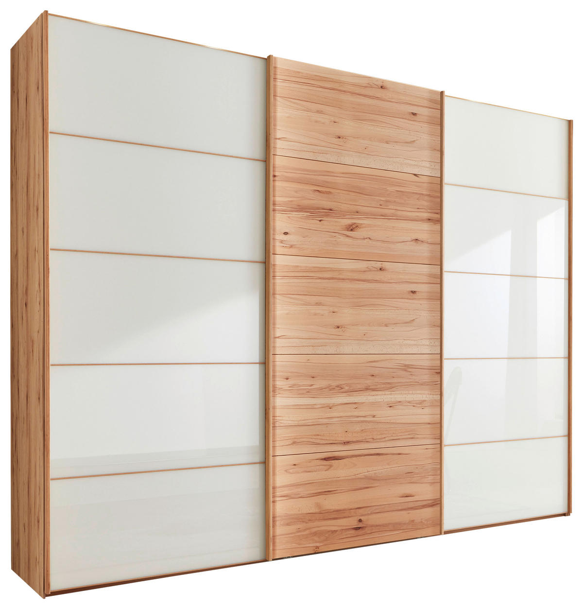 SCHWEBETÜRENSCHRANK 250/236/67 cm 3-türig Weiß, Buchefarben  - Buchefarben/Weiß, Natur, Glas/Holz (250/236/67cm) - Linea Natura