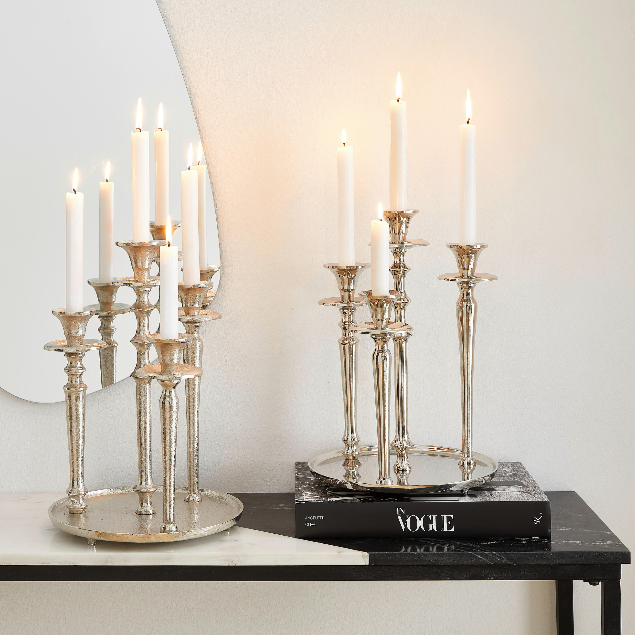 KERZENHALTER - Chromfarben/Nickelfarben, Design, Metall (24,5/36/24,5cm) - Ambia Home