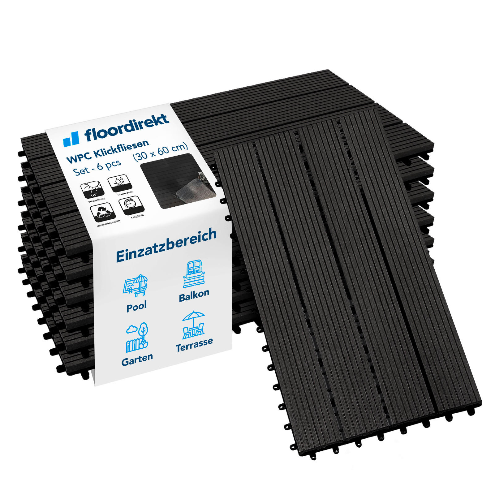 TERRASSENFLIESE Anthrazit 6 Stück  - Anthrazit, MODERN, Holzwerkstoff (30/60cm) - Floordirekt