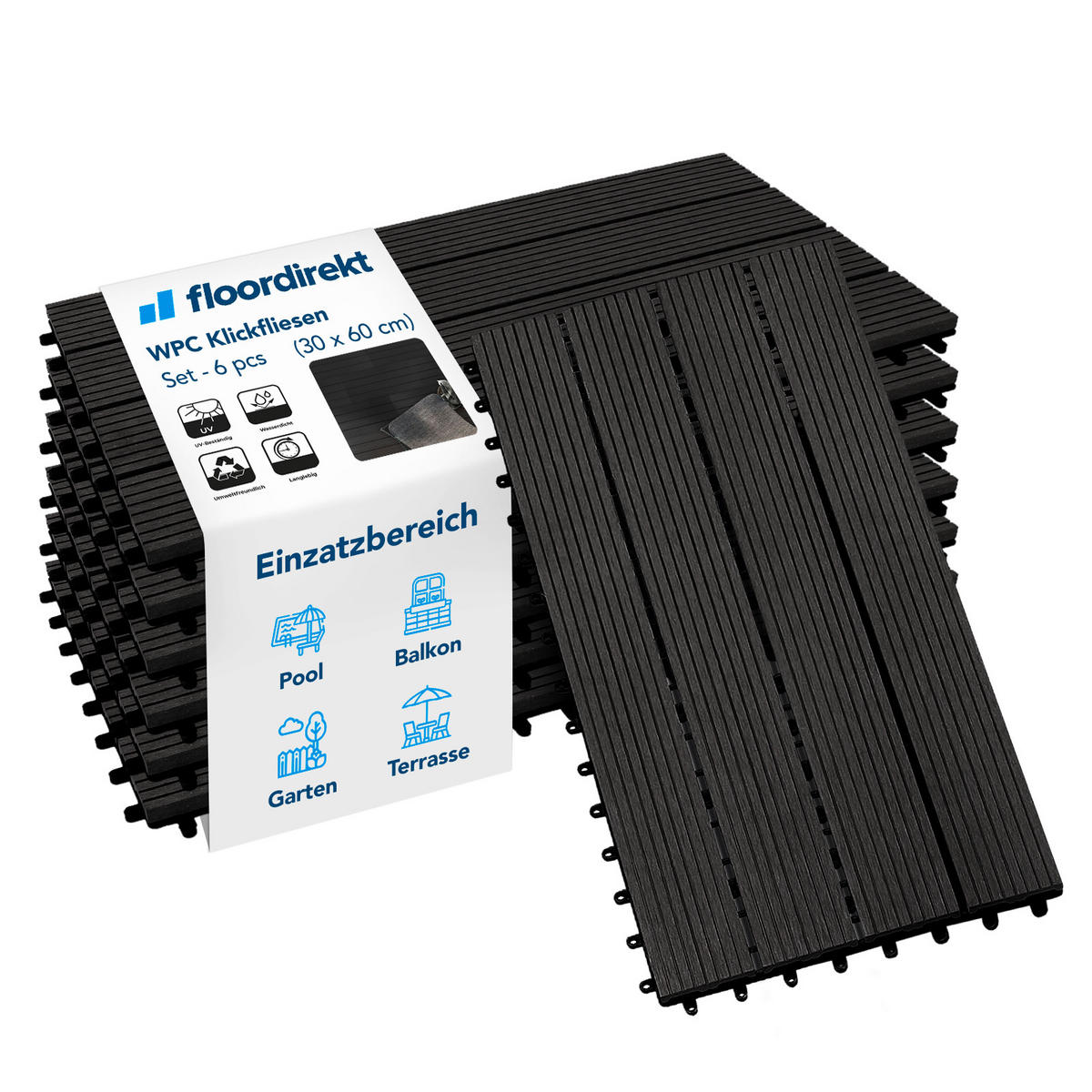 TERRASSENFLIESE Anthrazit 6 Stück  - Anthrazit, MODERN, Holzwerkstoff (30/60cm) - Floordirekt