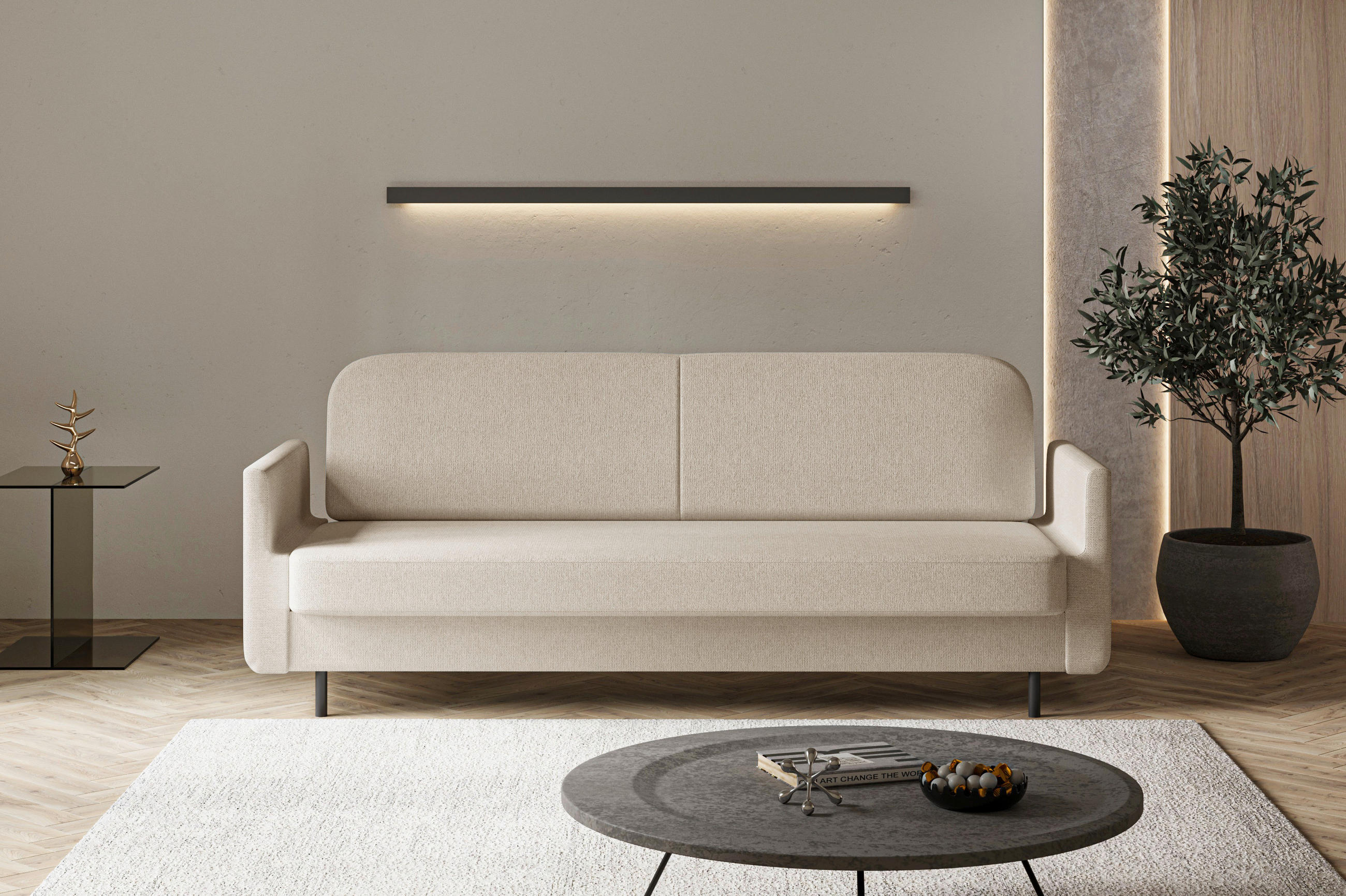 SCHLAFSOFA CLOUDY Beige  inkl. Schlaffunktion, Rücken echt, Stauraum  - Beige, Design, Textil/Metall (221/87/84cm) - MID.YOU