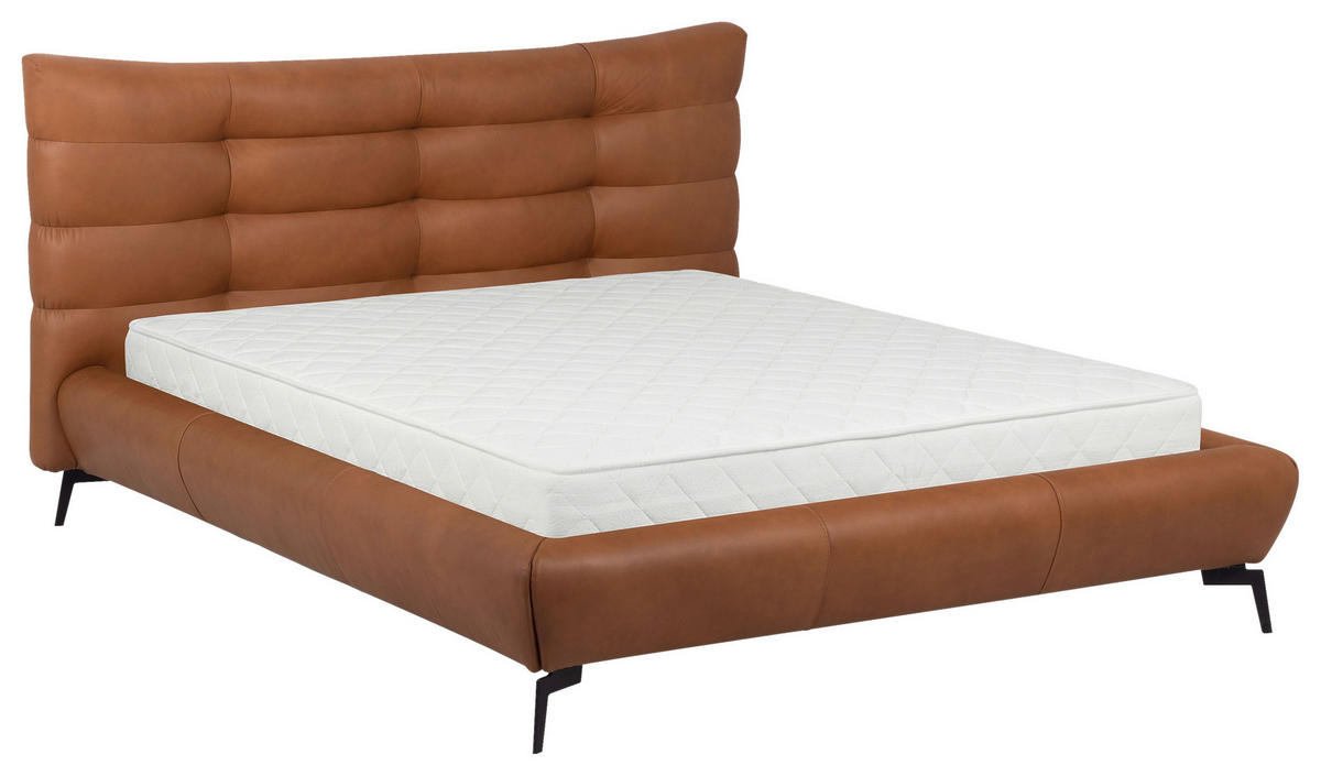 POLSTERBETT gepolstertes Kopfteil Cognac 180/200 cm  - Cognac/Schwarz, Design, Leder/Metall (180/200cm) - Esposa